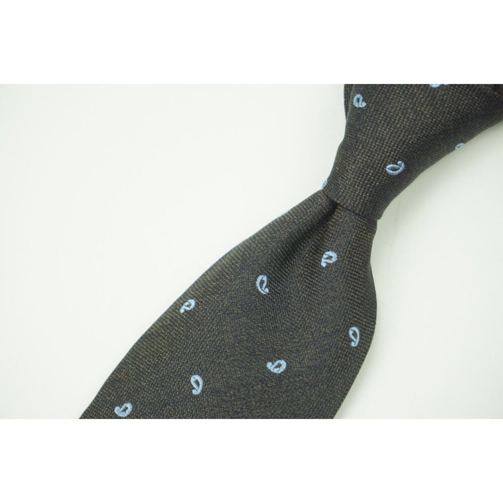 Isaia Hickory Brown Blue Dainty Paisley Woven 100% Silk Seven Fold Tie BRAND NEW